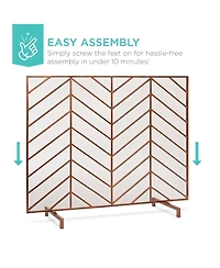 Best Choice Products 38x31in Single Panel Handcrafted Iron Chevron Fireplace Screen w/ Distressed Finish