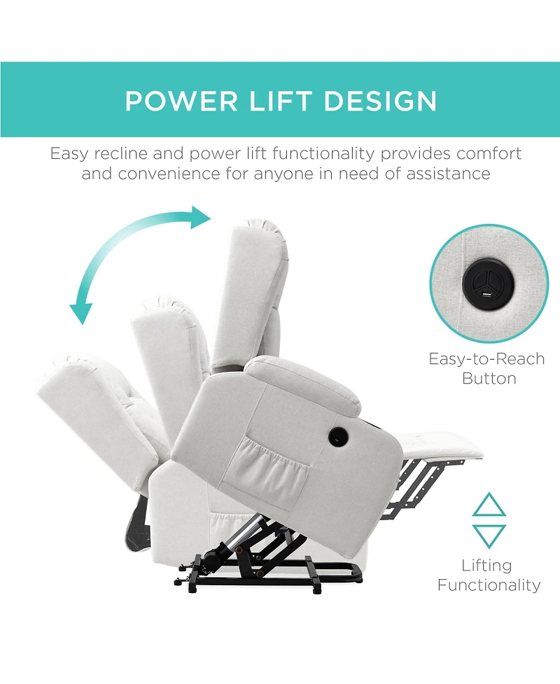 Best Choice Products Electric Power Lift Linen Recliner Massage Chair Furniture w/ Usb Port, Heat, Cupholders