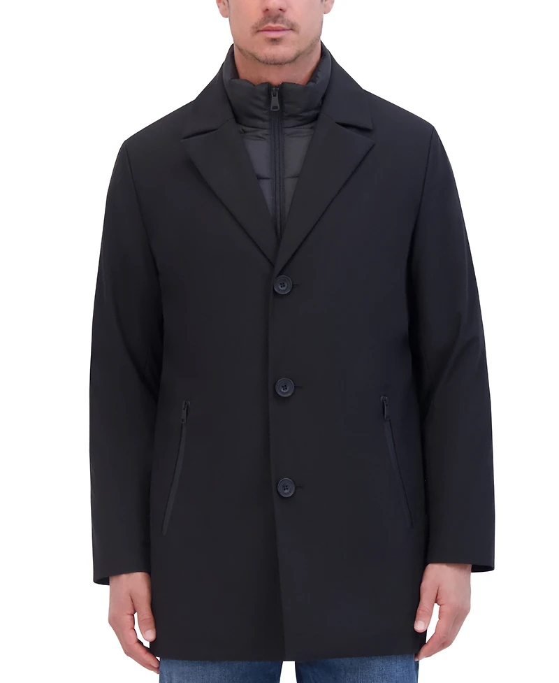 Kenneth Cole Men's Rain Tech Jacket with Quilted Full-Zip Bib