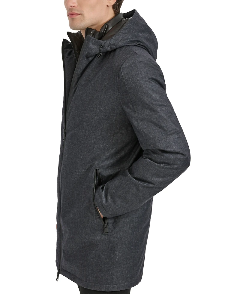 Kenneth Cole Men's Water-Resistant Hooded Stadium Coat with Removable Puffer Bib