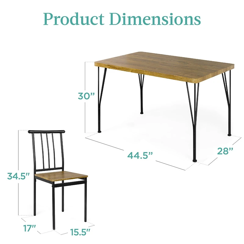 Best Choice Products 5-Piece Indoor Modern Metal Wood Rectangular Dining Table Furniture Set w/ 4 Chairs