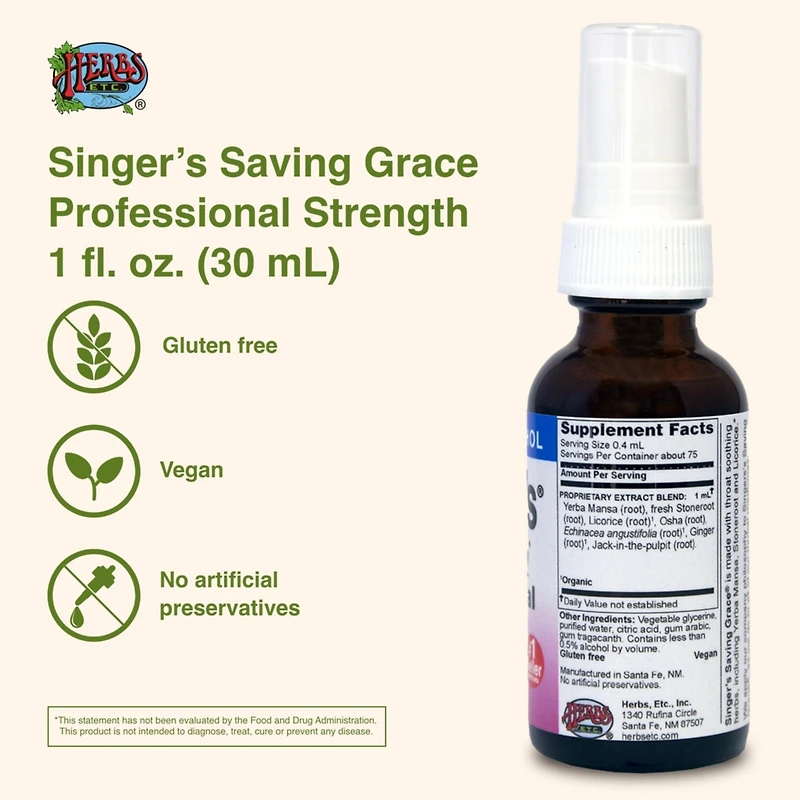 Herbs Etc. Singers Saving Grace Professional Af, 1 Fz