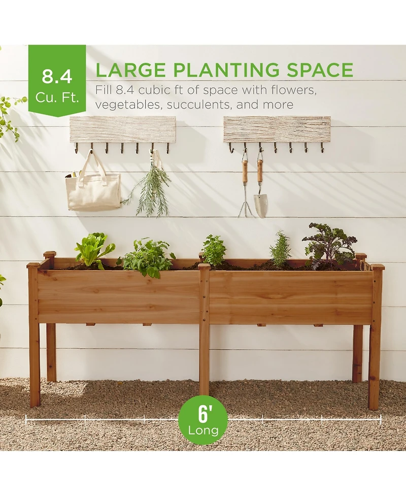 Best Choice Products 72x23x30in Raised Garden Bed, Elevated Wood Planter Box for Patio w/ Divider Panel