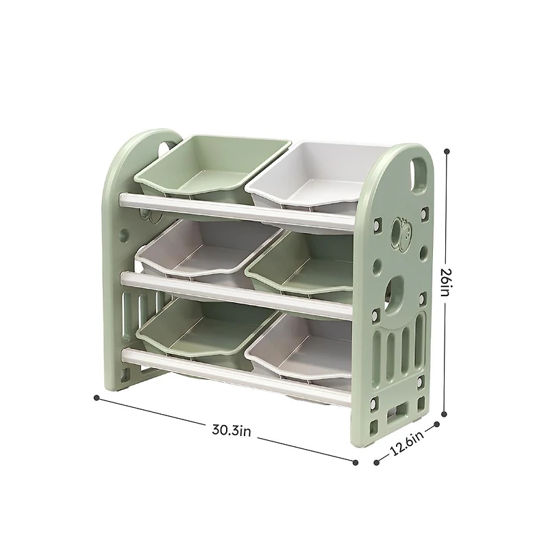 Kids Toy Storage Organizer – Green Multi-Functional Unit with 6 Bins, Hdpe Shelves for Playroom, Bedroom, or Living Room