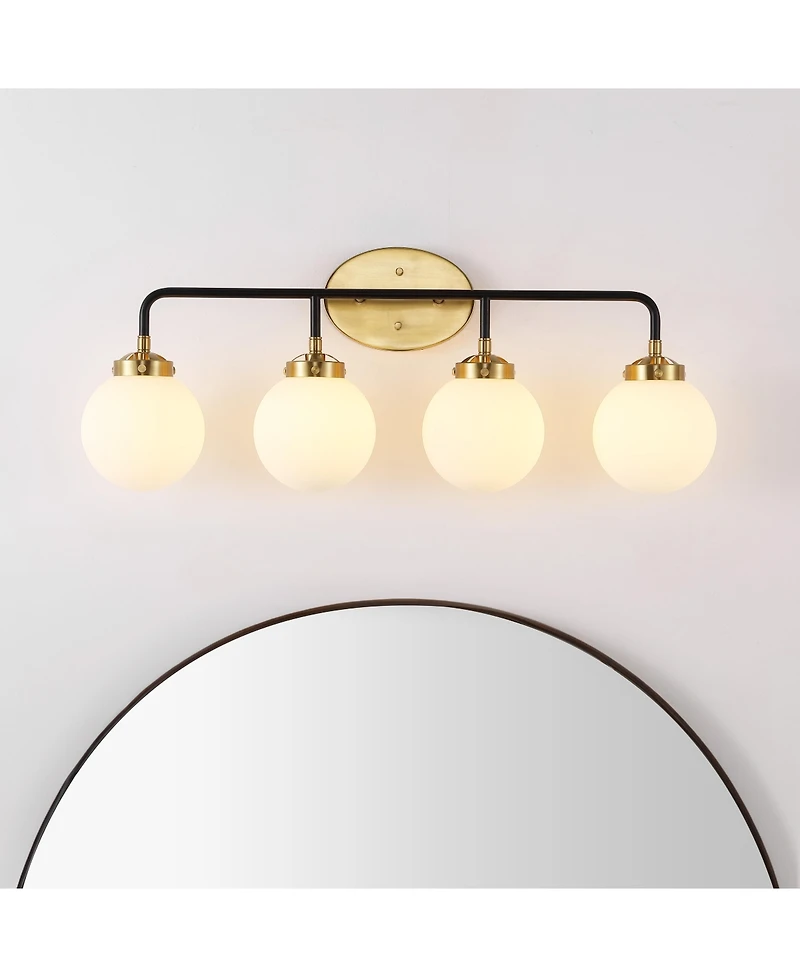 Jonathan Y Caleb 30.75" 4-Light Contemporary Transitional Iron/Glass Led Vanity Light, Brass