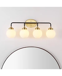 Jonathan Y Caleb 30.75" 4-Light Contemporary Transitional Iron/Glass Led Vanity Light, Brass