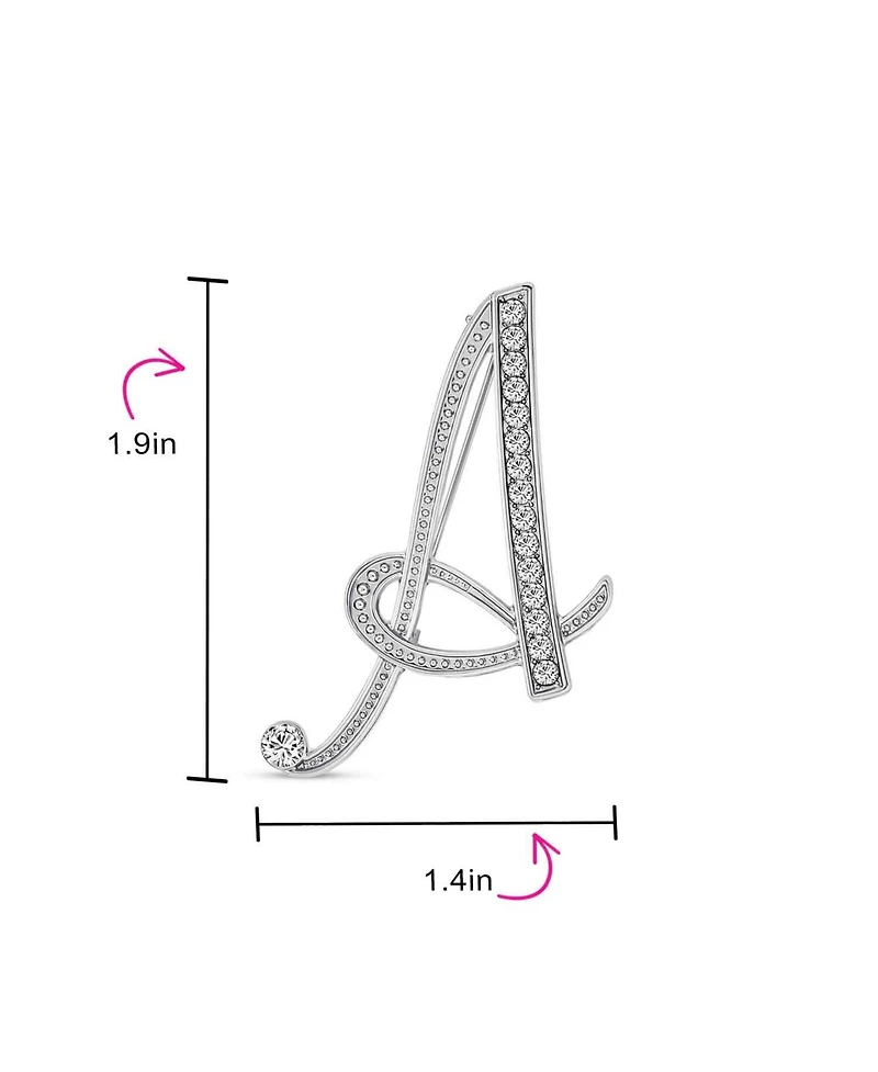Bling Jewelry Large Statement Abc Pave Crystal Letters Alphabet Initial Scarf Lapel Pin Brooch Silver Plated