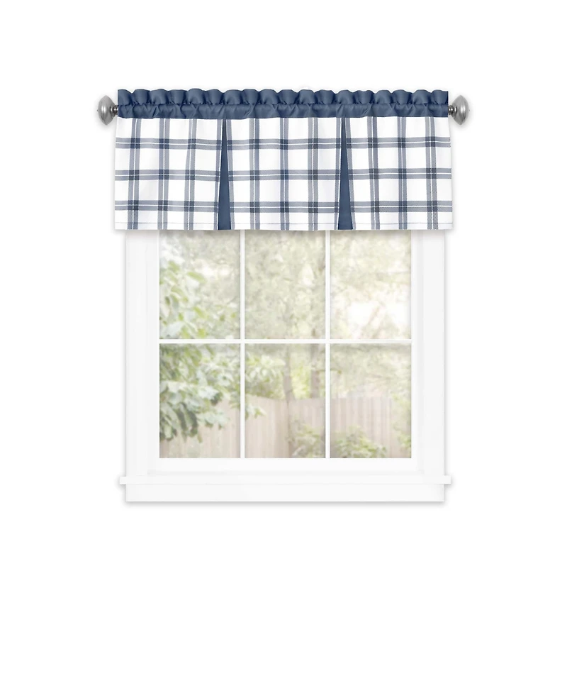 Kate Aurora Windowpane Plaid Country Farmhouse Rod Pocket Window Valance - Burgundy
