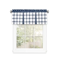 Kate Aurora Windowpane Plaid Country Farmhouse Rod Pocket Window Valance - Burgundy