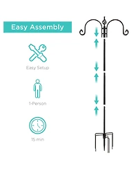 Best Choice Products 91in 4-Hook Bird Feeding Station, Steel Multi-Feeder Stand w/ 2 Feeders, Tray, Bath