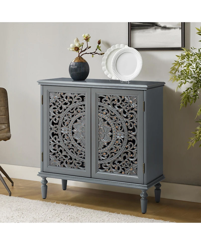 Hulala Home Ismenides Transitional 32" Tall 2-Door Accent Cabinet with Floral Design