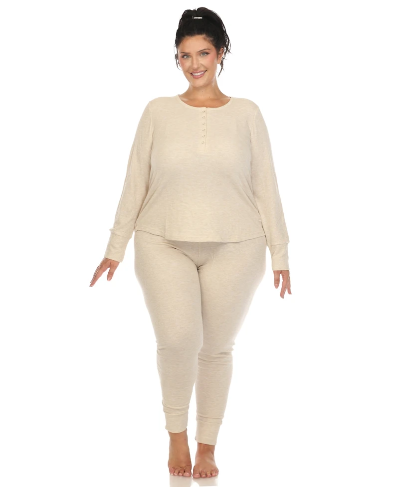 White Mark Plus Waffle Pajama Set