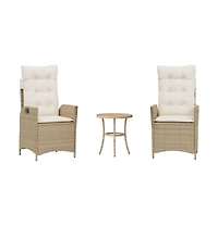 vidaXL 3 Piece Bistro Set with Cushions Beige Poly Rattan