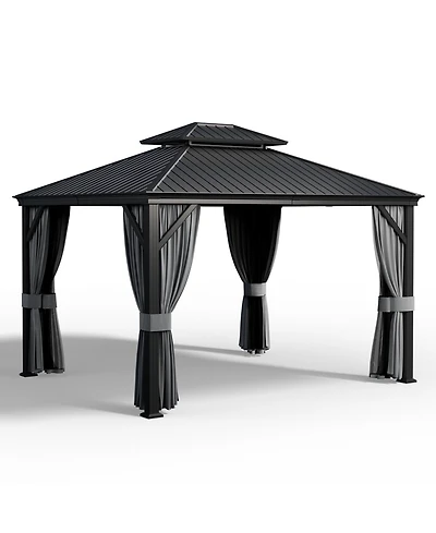 Pamapic 12 ft. x 14 ft. Metal Hardtop Gazebo with Curtains