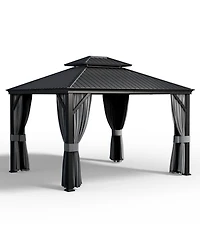 Pamapic 12 ft. x 14 ft. Metal Hardtop Gazebo with Curtains