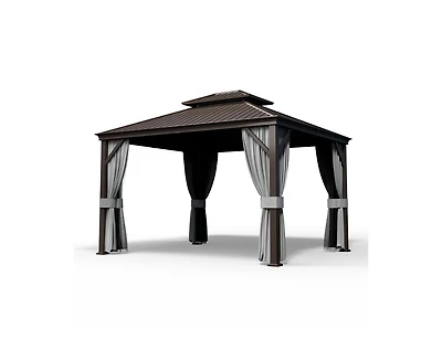 Pamapic 12 ft. x 14 ft. Metal Hardtop Gazebo with Curtains