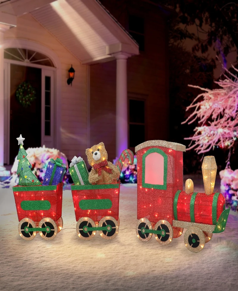 Puleo 71" Lighted Outdoor Wire Frame Train with Presents