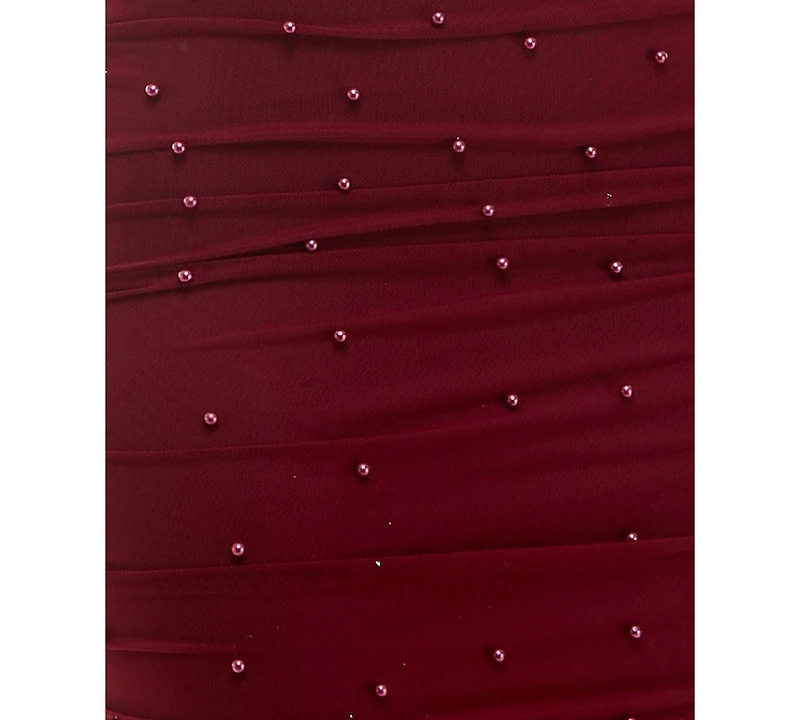 Crystal Doll Juniors' Sweetheart-Neck Power-Mesh Faux-Pearl Bodycon Dress