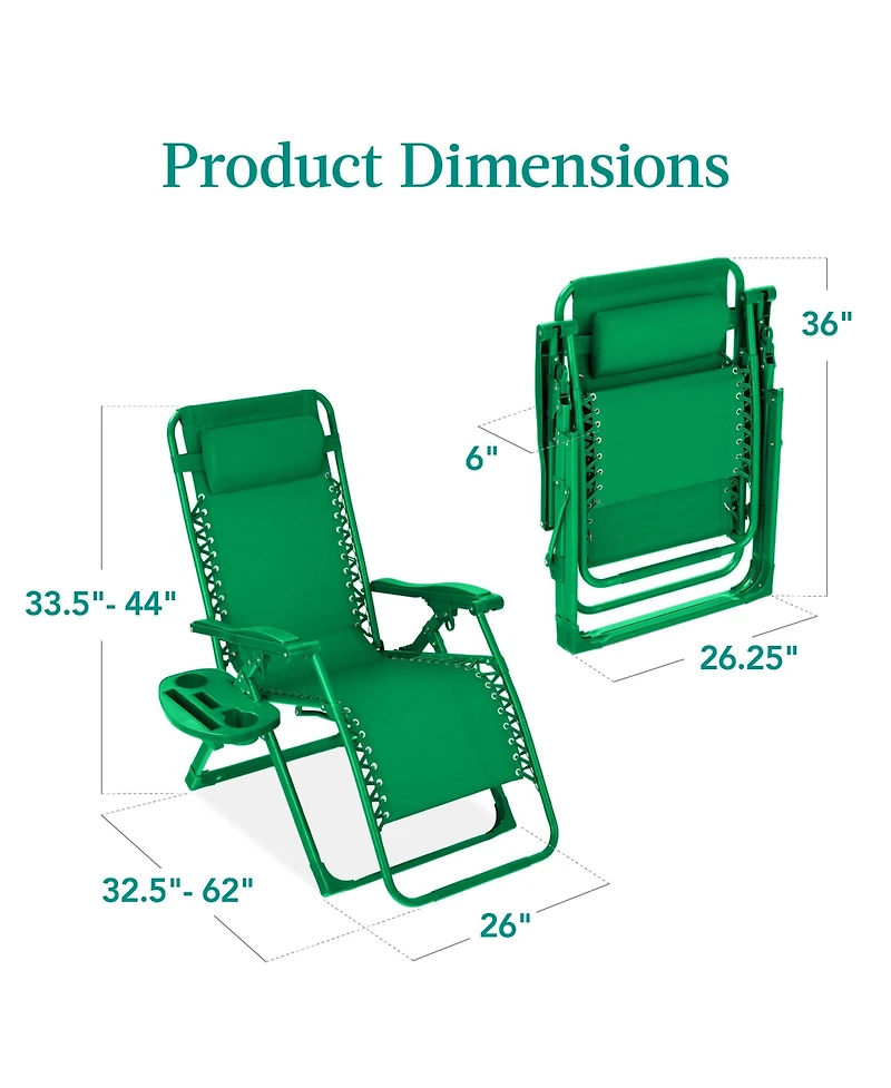 Best Choice Products Monochromatic Zero Gravity Chair, Folding Patio Recliner w/Side Tray, Headrest