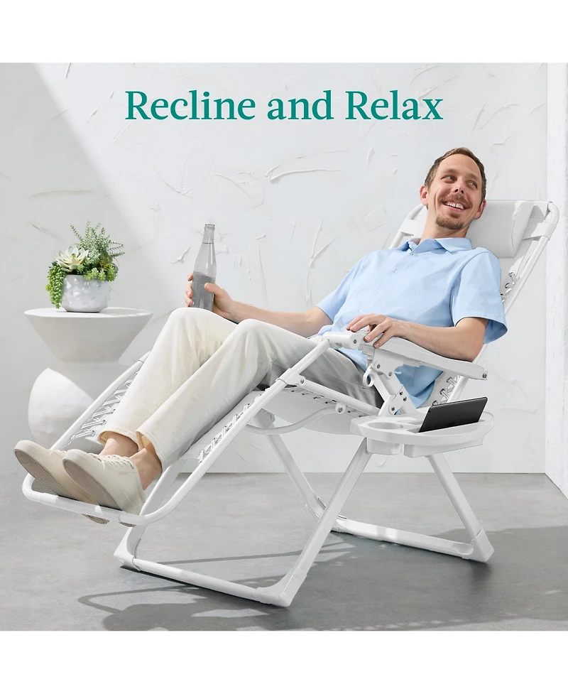 Best Choice Products Monochromatic Zero Gravity Chair, Folding Patio Recliner w/Side Tray, Headrest