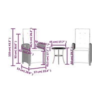 vidaXL 3 Piece Bistro Set with Cushions Gray Poly Rattan