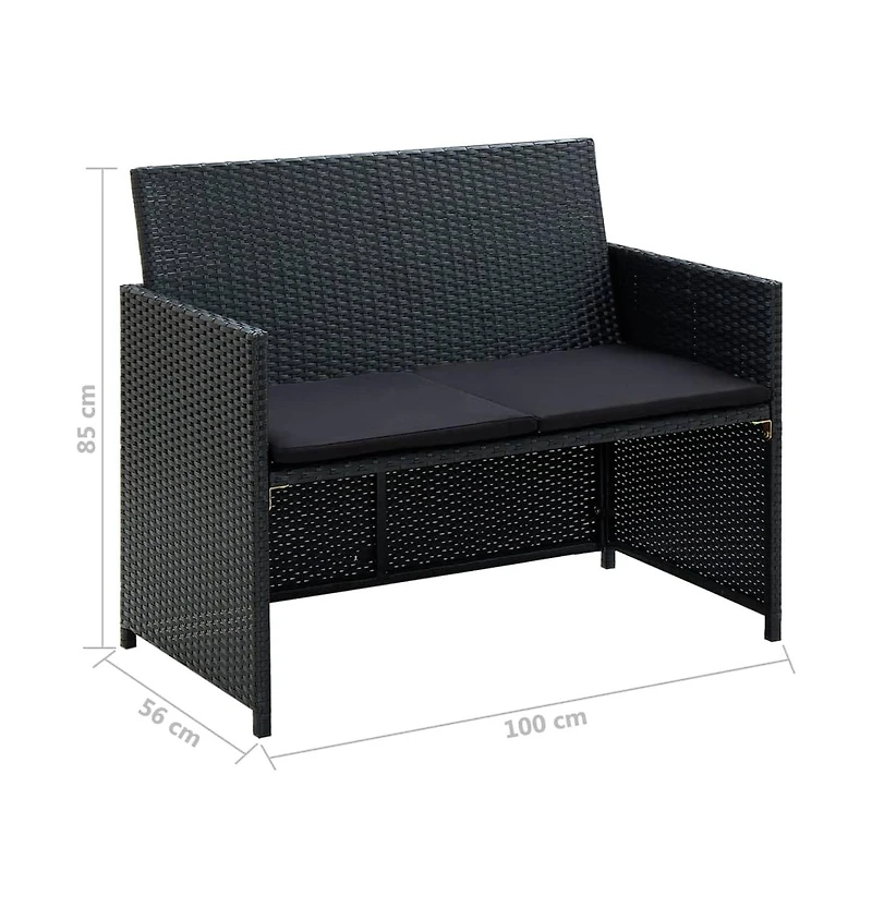 vidaXL 4 Piece Patio Lounge Set with Cushions Poly Rattan Black