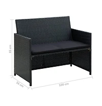 vidaXL 4 Piece Patio Lounge Set with Cushions Poly Rattan Black