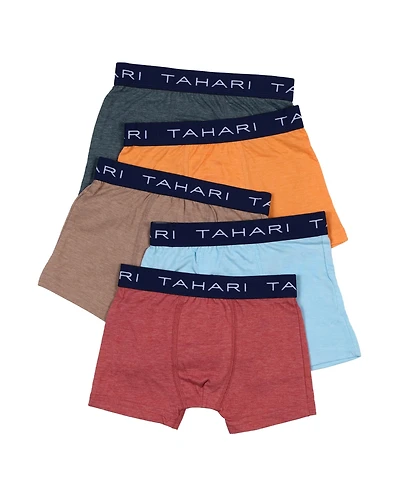 Tahari Boys 5-Pack Solid Color Cotton Boxer Briefs with Logo Waistband