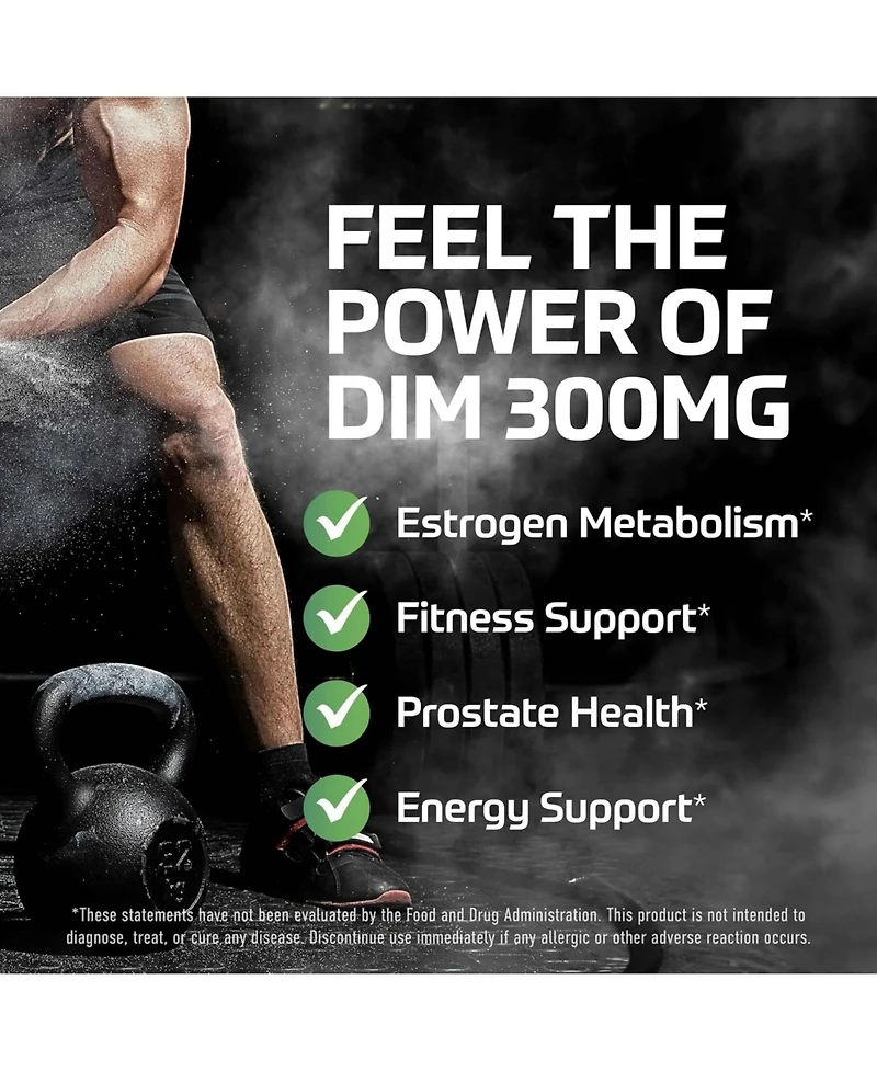 Dim 300mg For Men, Estrogen Blocker & Aromatase Inhibitor, Men s Hormone Balance & Fitness Booster Supplement with Diindolylmethane, SMNutrition, 60ct