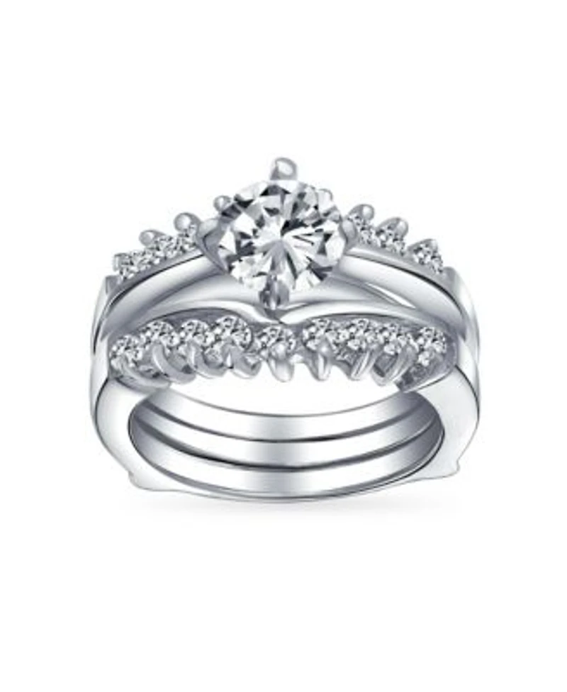 Bling Jewelry 1ct Brilliant Cut Round Solitaire Aaa Cz Band Inset Guard Enhancers Engagement Wedding Ring Set .925 Sterling Silver