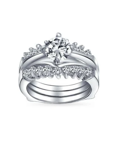 Bling Jewelry 1ct Brilliant Cut Round Solitaire Aaa Cz Band Inset Guard Enhancers Engagement Wedding Ring Set .925 Sterling Silver