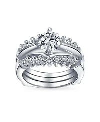 Bling Jewelry 1ct Brilliant Cut Round Solitaire Aaa Cz Band Inset Guard Enhancers Engagement Wedding Ring Set .925 Sterling Silver