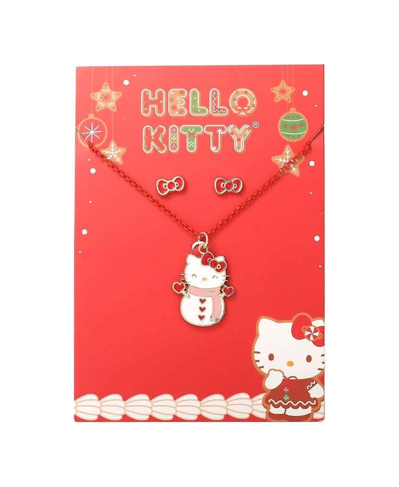 Hello Kitty Sanrio Snowman Necklace and Earring Christmas Set