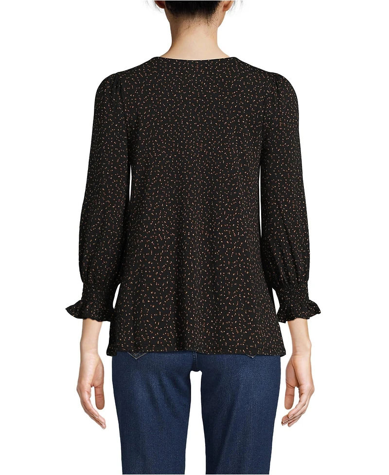 Lands' End Women's 3/4 Sleeve Lightweight Jersey Button Front Top
