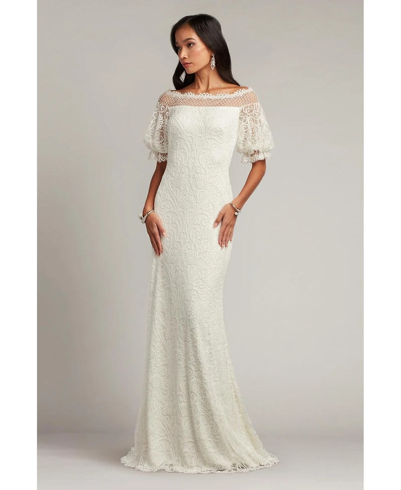 Tadashi Shoji Women's Whelan Embroidered Puff-Sleeve Gown