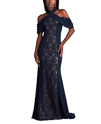 Tadashi Shoji Women's Kato Embroidered Off-Shoulder Halter Gown