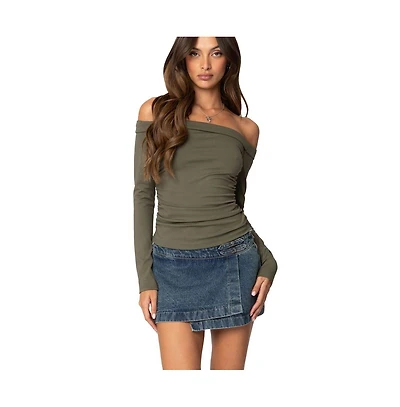 Edikted Womens Celly Rolled Off Shoulder Top