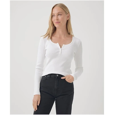 Pact Women's Organic Cotton Favorite Rib Henley Long Sleeve Top