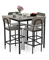 5-Piece Industrial Dining Table Set with Counter Height and 4 Bar Stools-Walnut