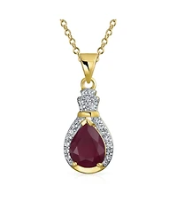 Bling Jewelry 3.5CT Teardrop Created Synthetic Ruby Zircon Halo Pendant Necklace Gold Plated Sterling Silver