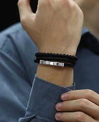 Rhona Sutton Silver Identification Leather Stainless Steel Bracelet