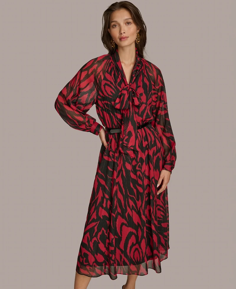 Donna Karan New York Women's Printed Tie-Neck A-Line Dress