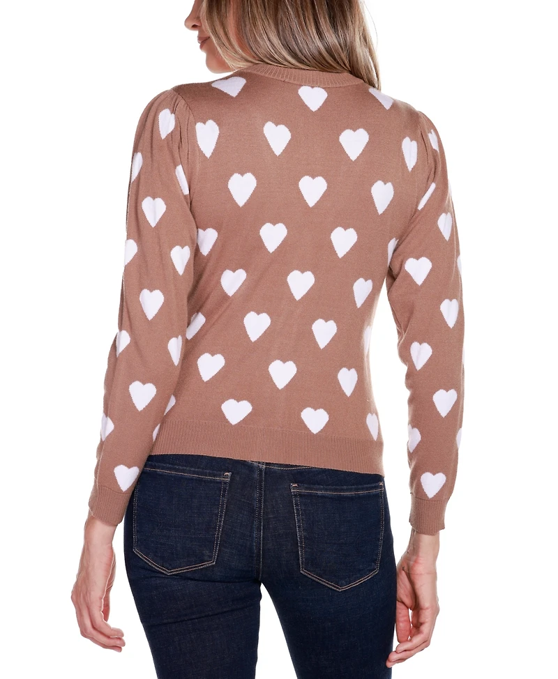 Belldini Women's Hearts Jacquard Cardigan Sweater