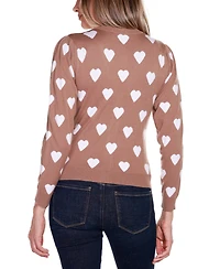 Belldini Women's Hearts Jacquard Cardigan Sweater
