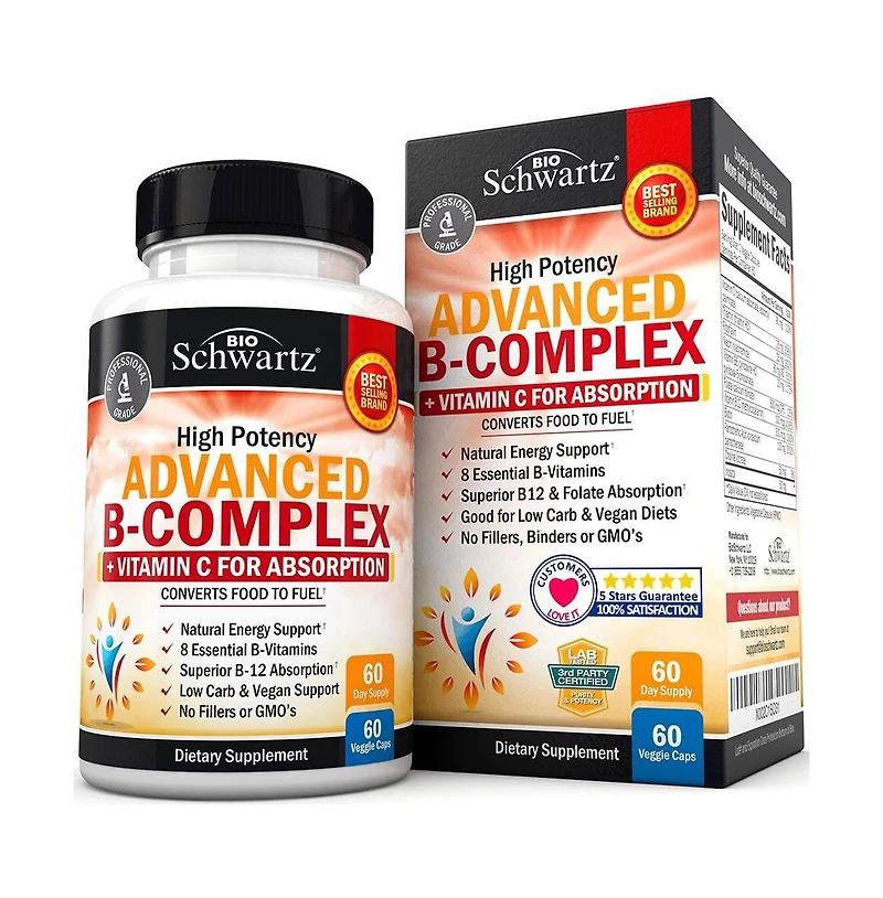 Advanced B-Complex Capsules, Low Carb Diet Support, Bioschwartz, 60ct