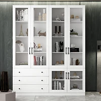 Famapy White 10-Shelf Accent Bookcase with Glass Doors, Led Lights