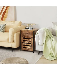 Gymax Nightstand with Drawer Cabinet Adjustable Shelf Industrial Side Table Rustic