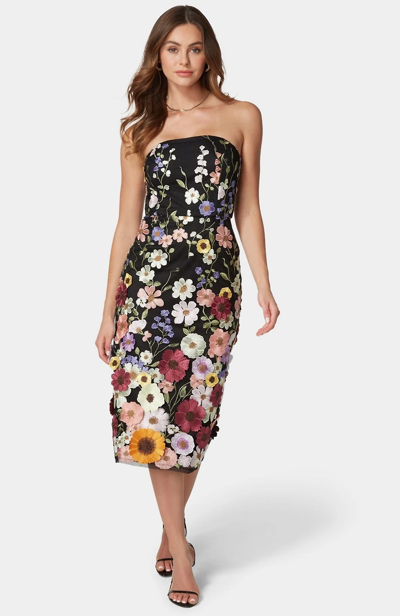 Bebe Women's Strapless Embroidered Dress