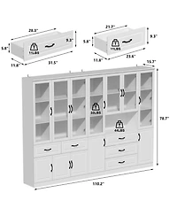 Famapy 19-Shelf Wood Standard Bookcase With Adjustable Shelves,5 Drawers