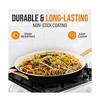 NutriChef 14'' Non-Stick Fry Pan with Lid – Durable Pan with Silicone Handle, Interior Non-stick Ceramic Coating and Polyester coating Outside